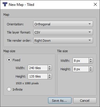 Tiled Editor New Map